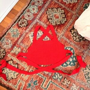 Aritzia Red Knit Wrap Crop Top